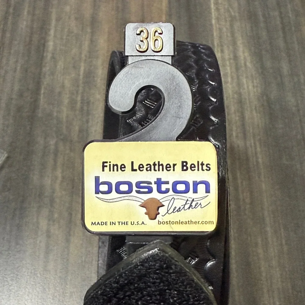 Boston Leather Belts Mens 36 Black Basketweave Full‎ Grain Hook & Loop Tipped